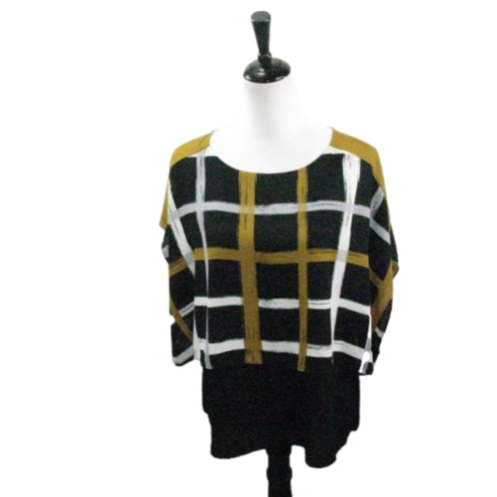 Alfani Plaid Two Layer Short Sleeve Blouse Size 4